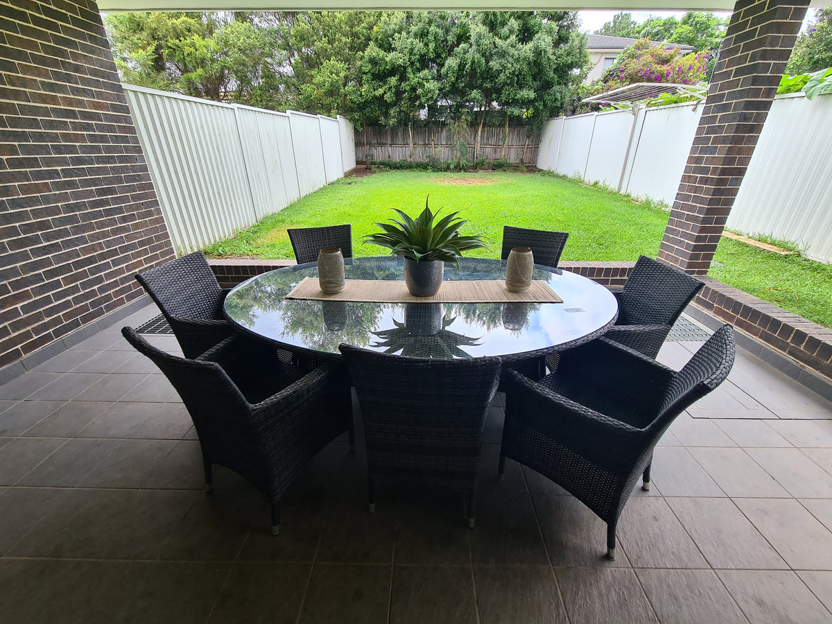 8 Seater Charcoal Rattan Outdoor Dining Set 50 / week (6 week hire
