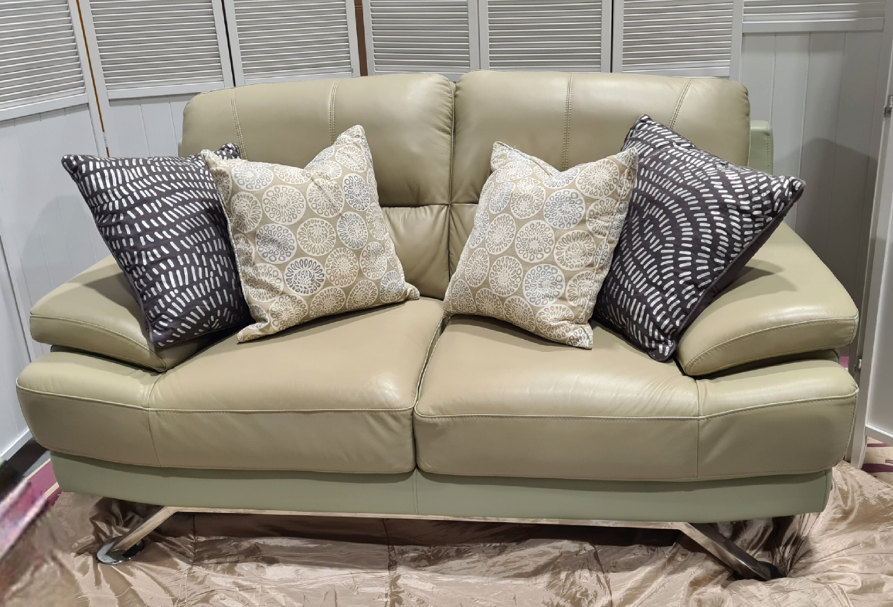 Leather Taupe/Olive green 2 Seater Sofa - $33 / week (6 week hire)