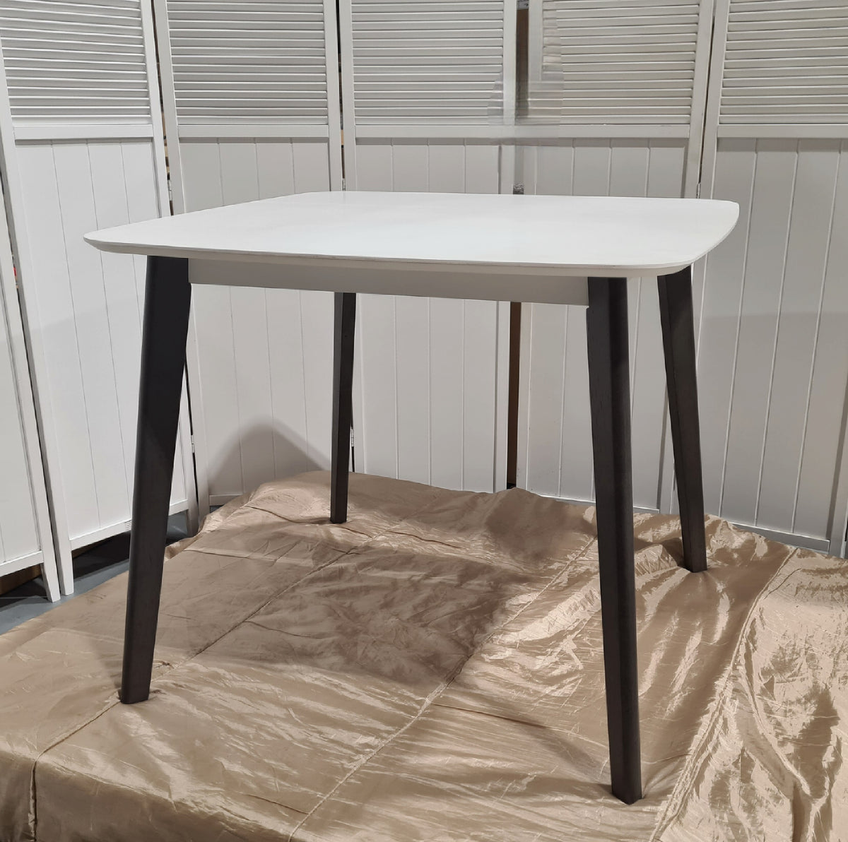 White Top Square Dining Table // Dark legs – Sydney Furniture Hire